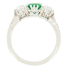 Art Deco 0.65ct Emerald and Diamond Three Stone Ring, c.1920s