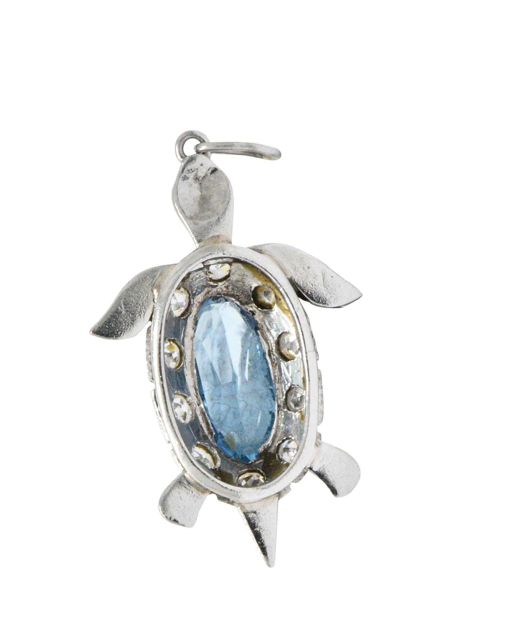 Oval Cut Art Deco 0.66 Carat Aquamarine Diamond Platinum Turtle Charm