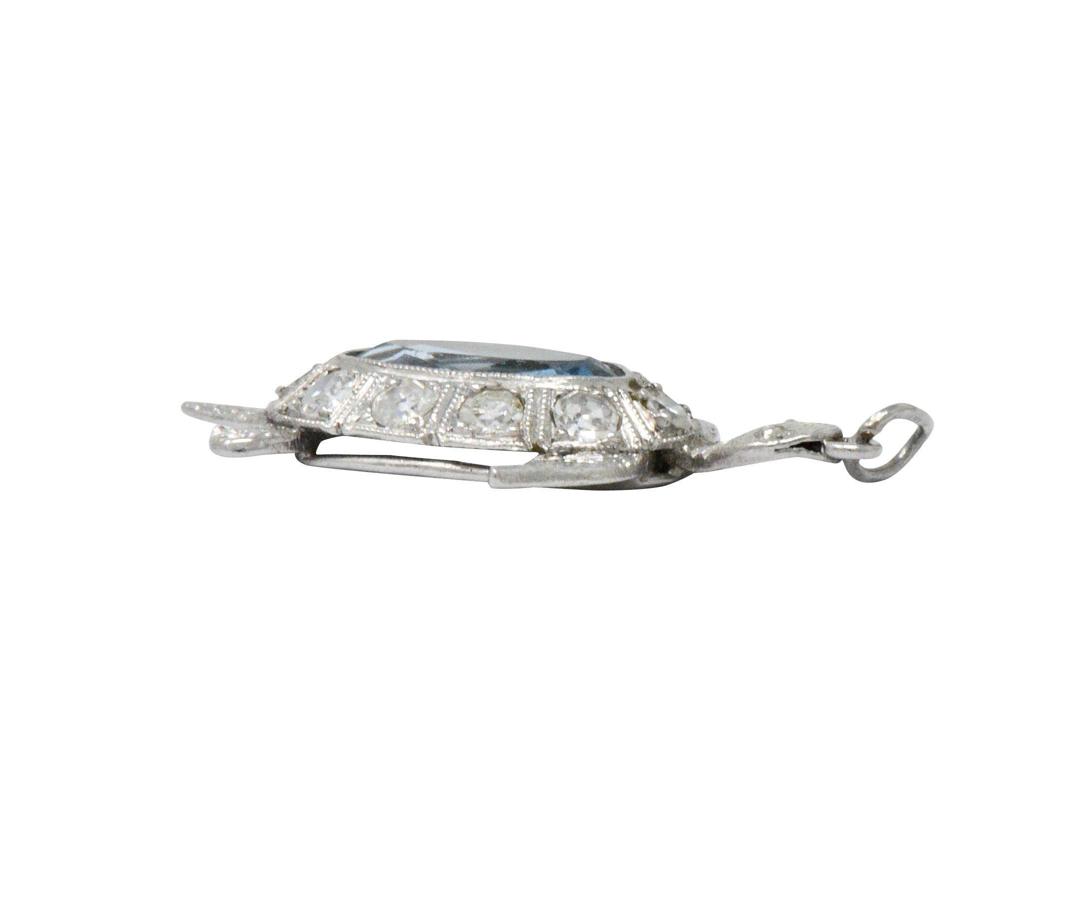 Art Deco 0.66 Carat Aquamarine Diamond Platinum Turtle Charm In Excellent Condition In Philadelphia, PA