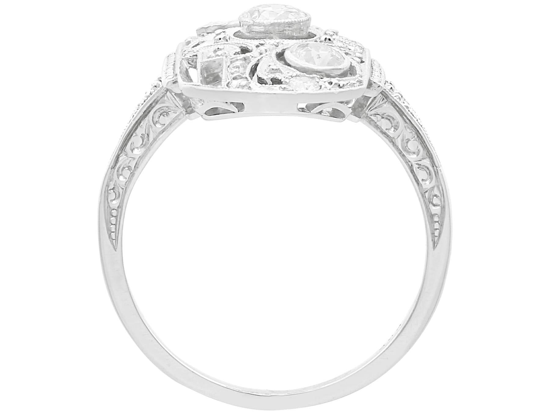 Old European Cut Art Deco 0.66 Carat Diamond and 14 Carat White Gold Dress Ring For Sale