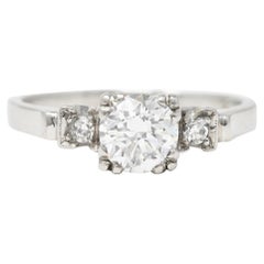 Art Deco 0.66 CTW Old European Cut Diamond Platinum Three Stone Engagement Ring