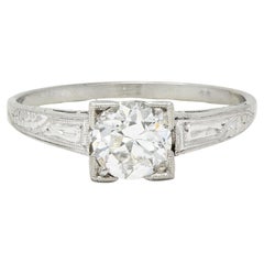 Art Deco 0.67 CTW OEC Diamond Platinum Vintage Floral Solitaire Engagement Ring