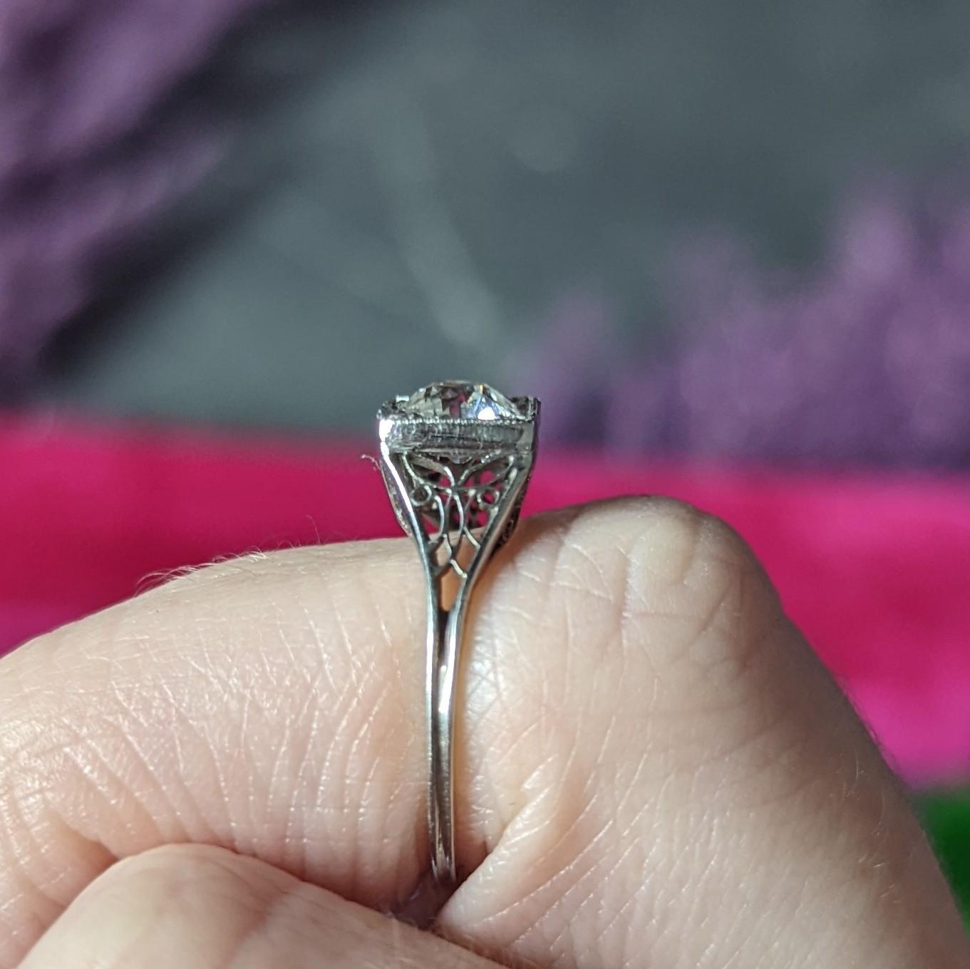 Art Deco 0.68 Carat Diamond Platinum Butterfly Engagement Ring For Sale 5