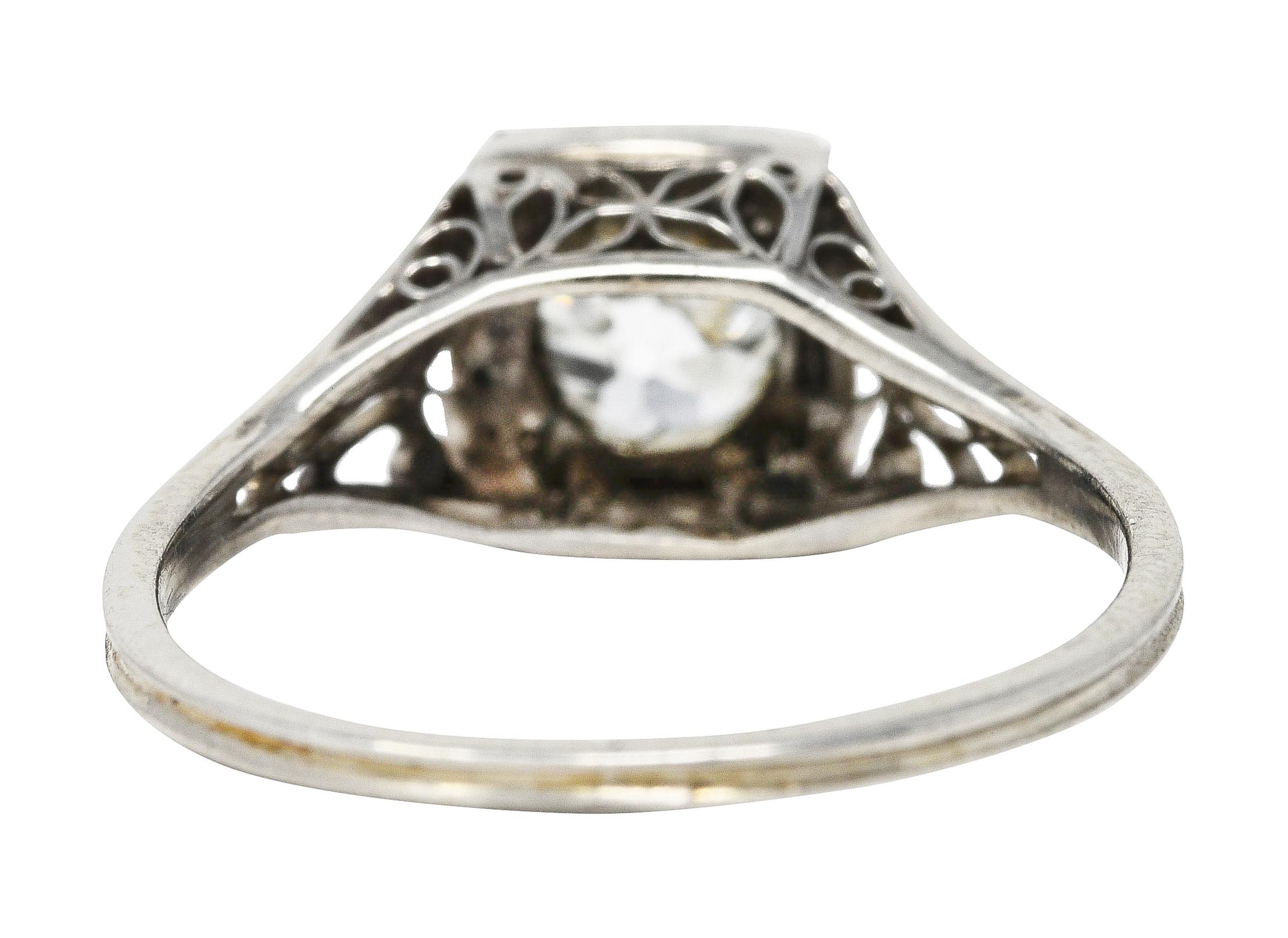 Art Deco 0.68 Carat Diamond Platinum Butterfly Engagement Ring In Excellent Condition For Sale In Philadelphia, PA