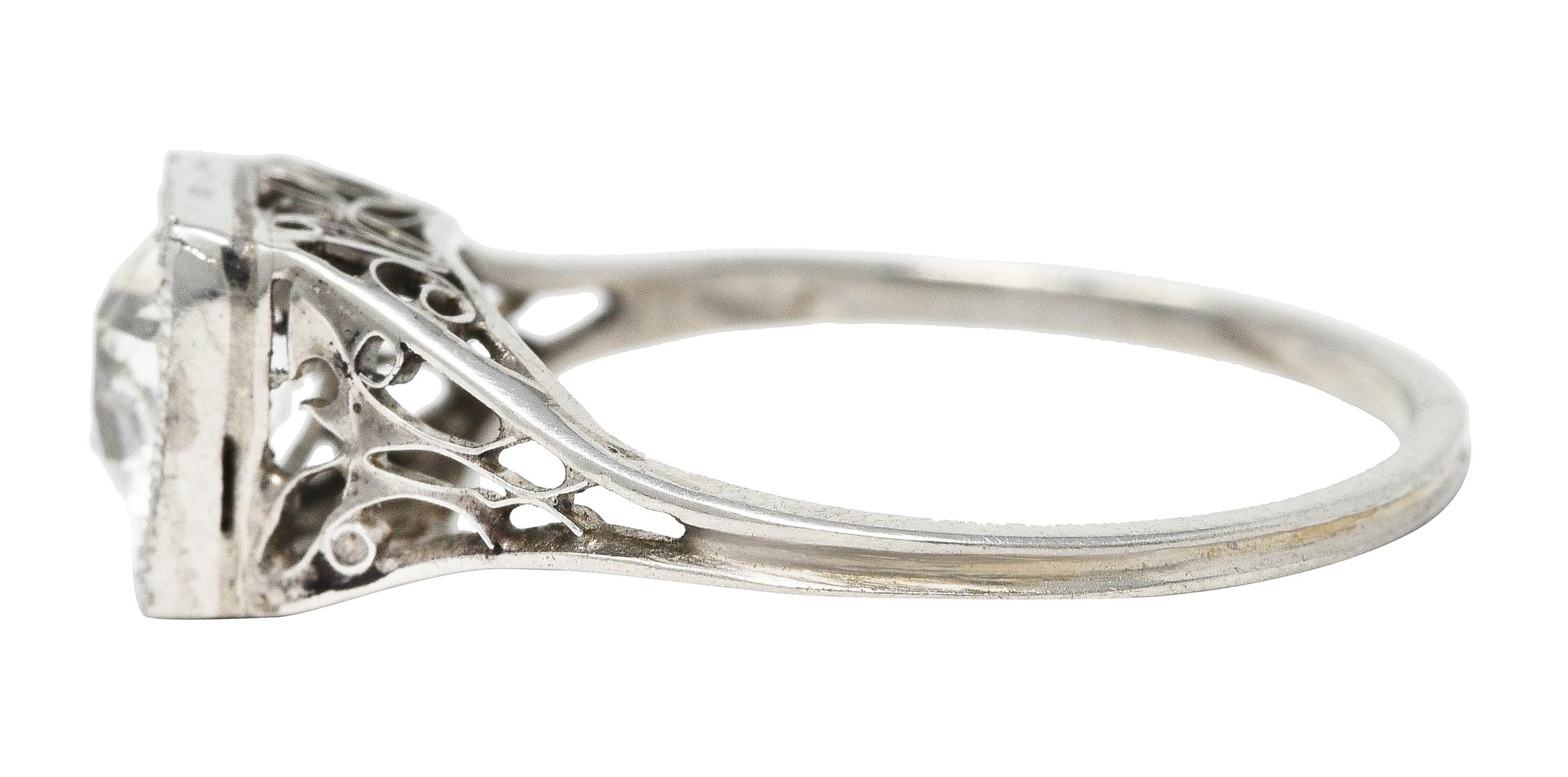 Women's or Men's Art Deco 0.68 Carat Diamond Platinum Butterfly Engagement Ring For Sale