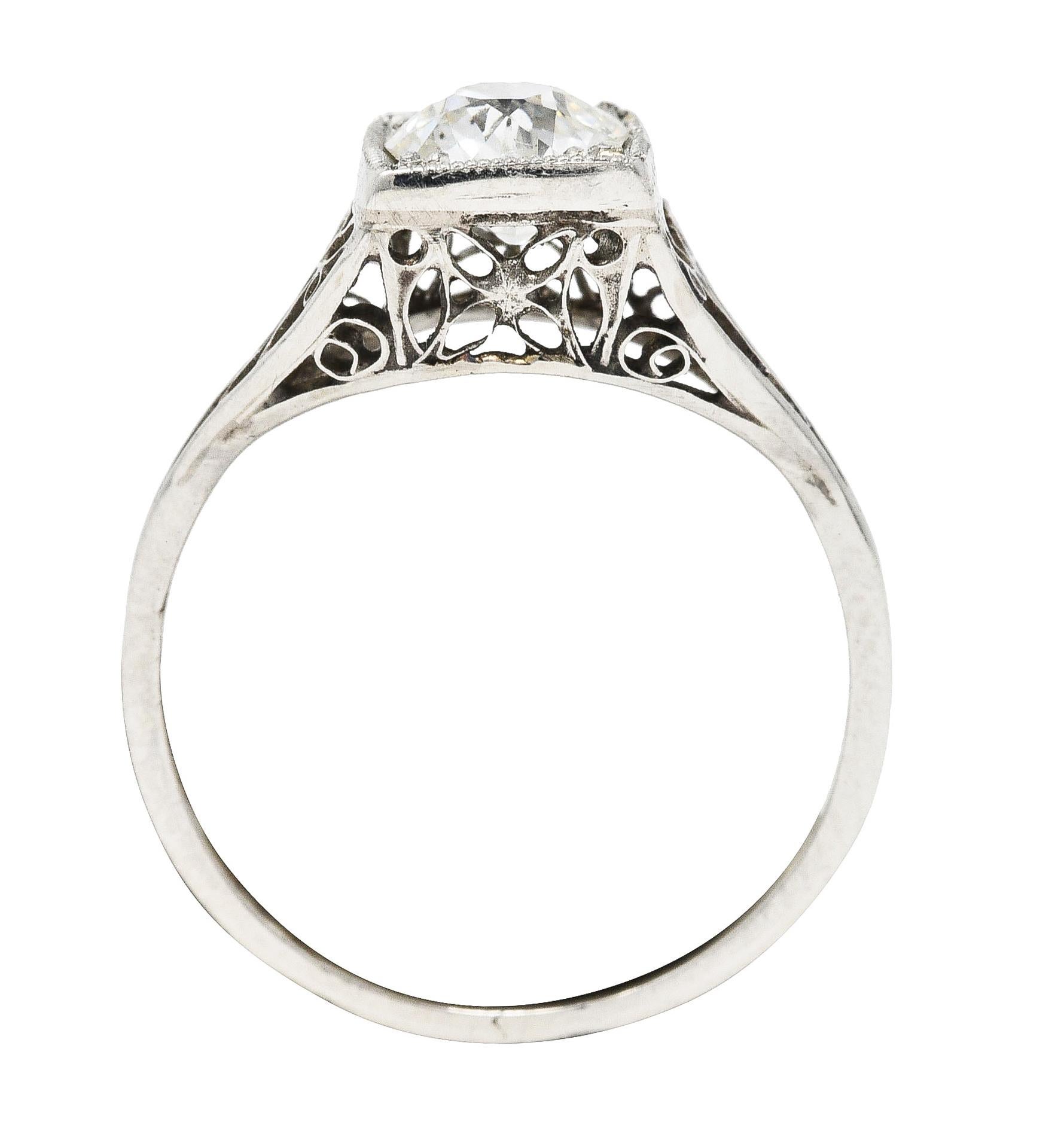 Art Deco 0.68 Carat Diamond Platinum Butterfly Engagement Ring For Sale 2
