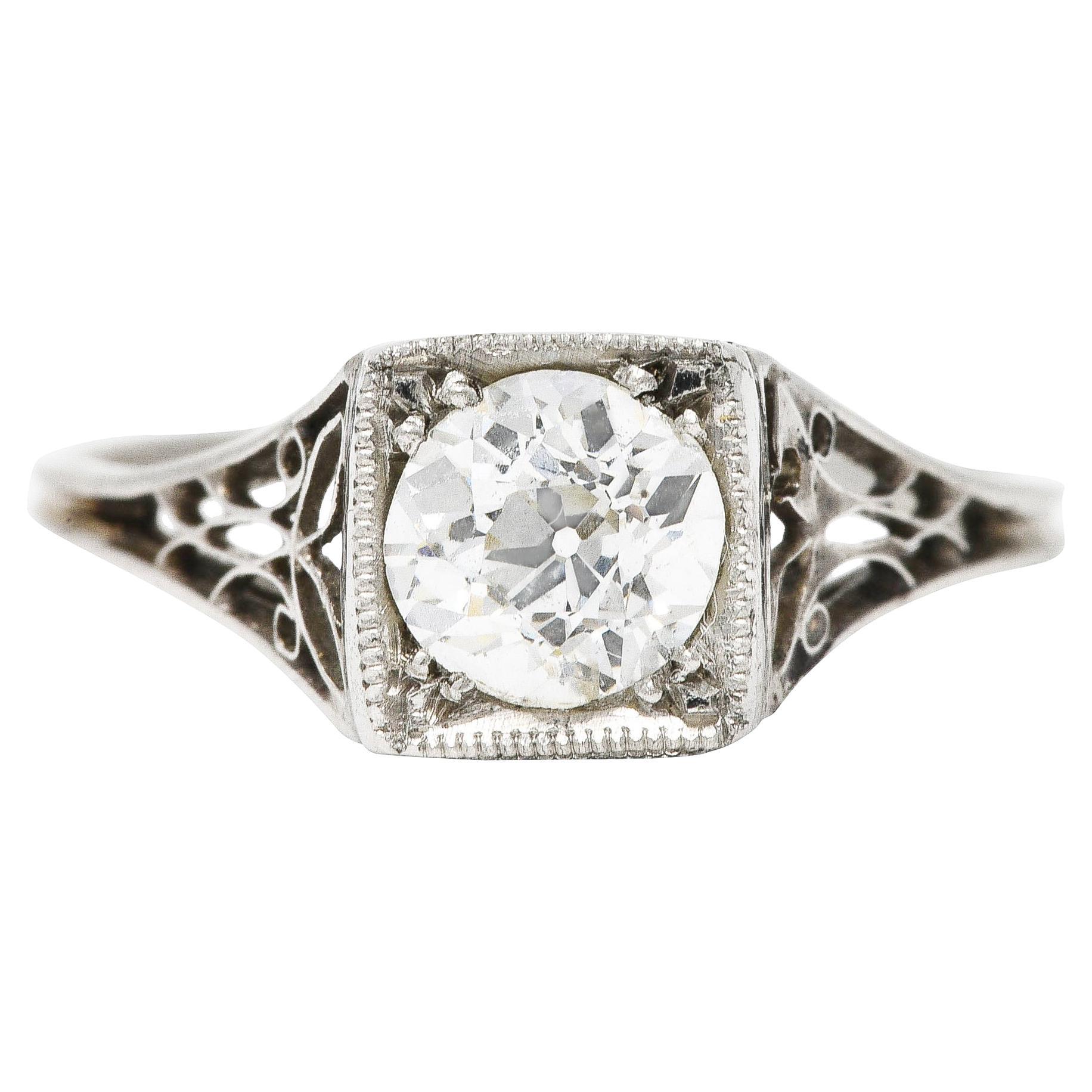 Art Deco 0.68 Carat Diamond Platinum Butterfly Engagement Ring For Sale