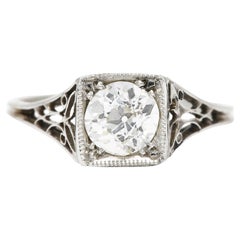 Art Deco 0.68 Carat Diamond Platinum Butterfly Engagement Ring