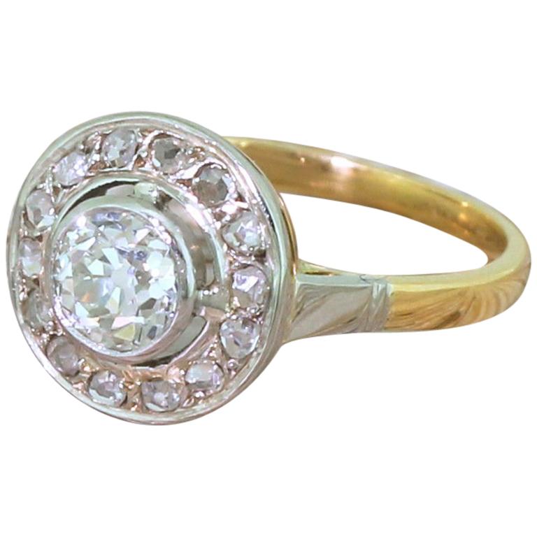 Art Deco 0.68 Carat Old Cut and Rose Cut Diamond Cluster Ring, circa 1920