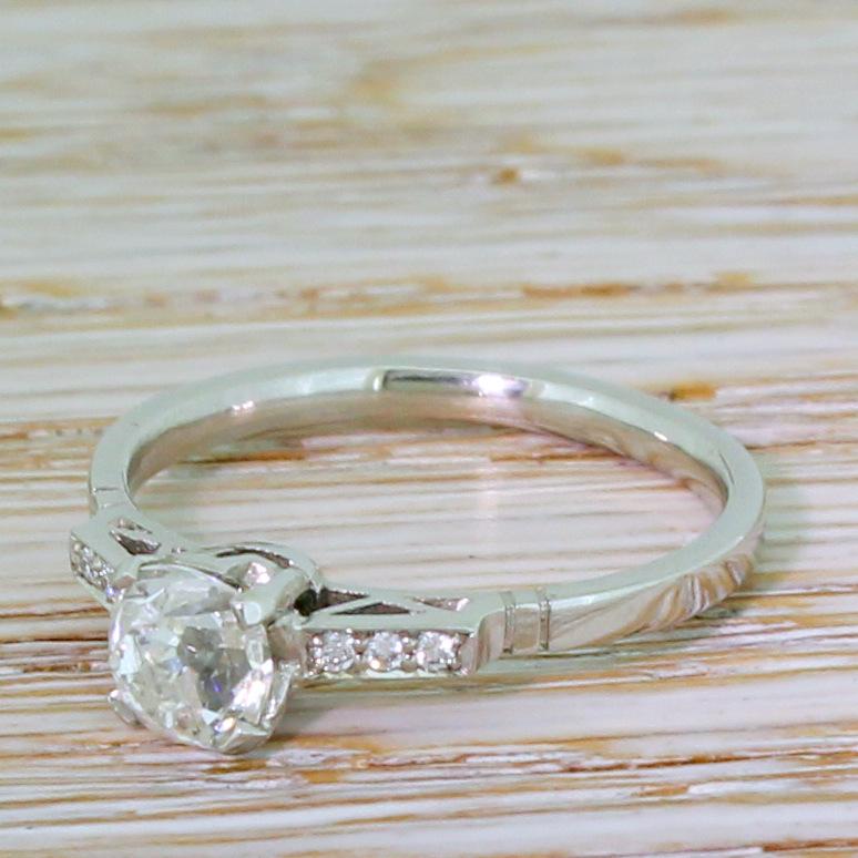 Old Mine Cut Art Deco 0.68 Carat Old Cut Diamond Platinum Engagement Ring
