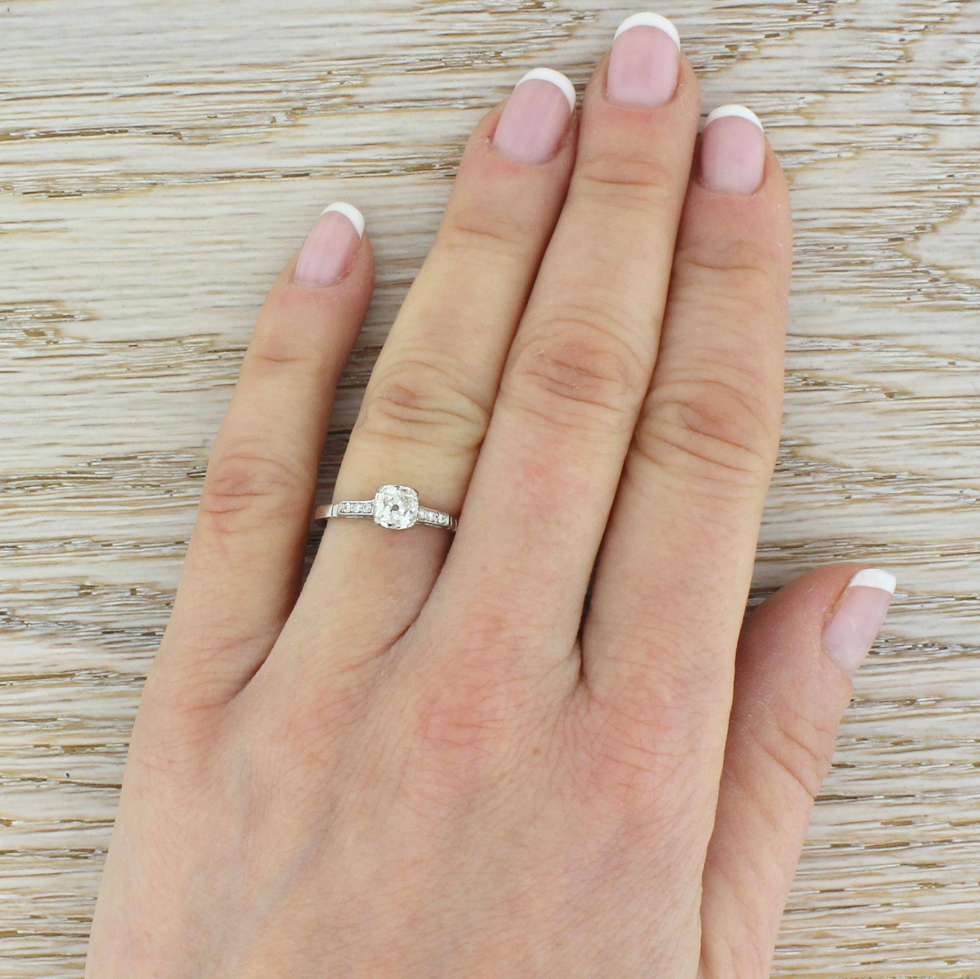 Women's Art Deco 0.68 Carat Old Cut Diamond Platinum Engagement Ring