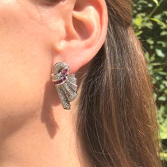 Art Deco 0.68 Carat Ruby and 1.30 Carat Diamond Earrings, circa 1940