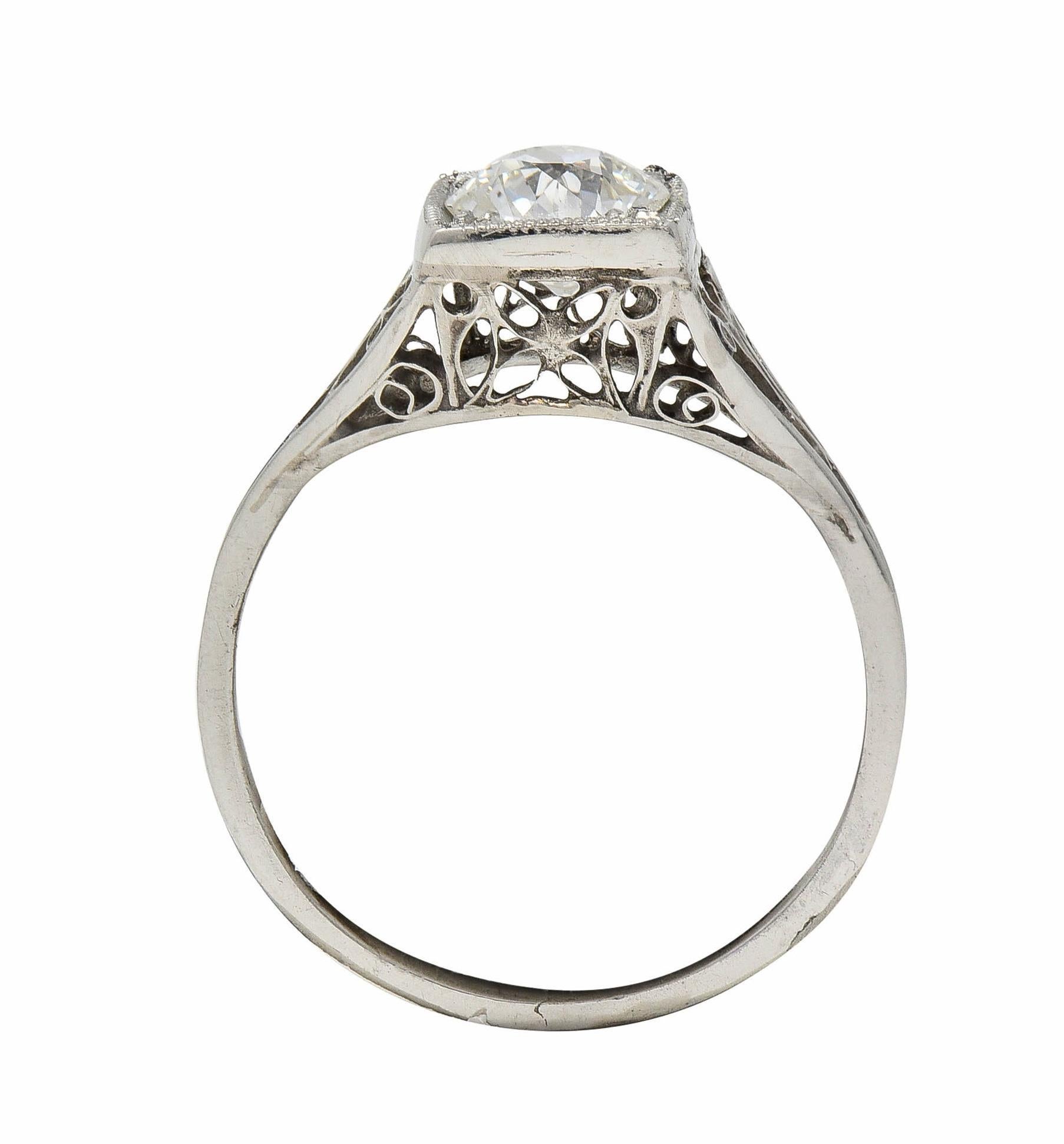 Art Deco 0.68 CTW European Diamond Platinum Butterfly Vintage Engagement Ring For Sale 5