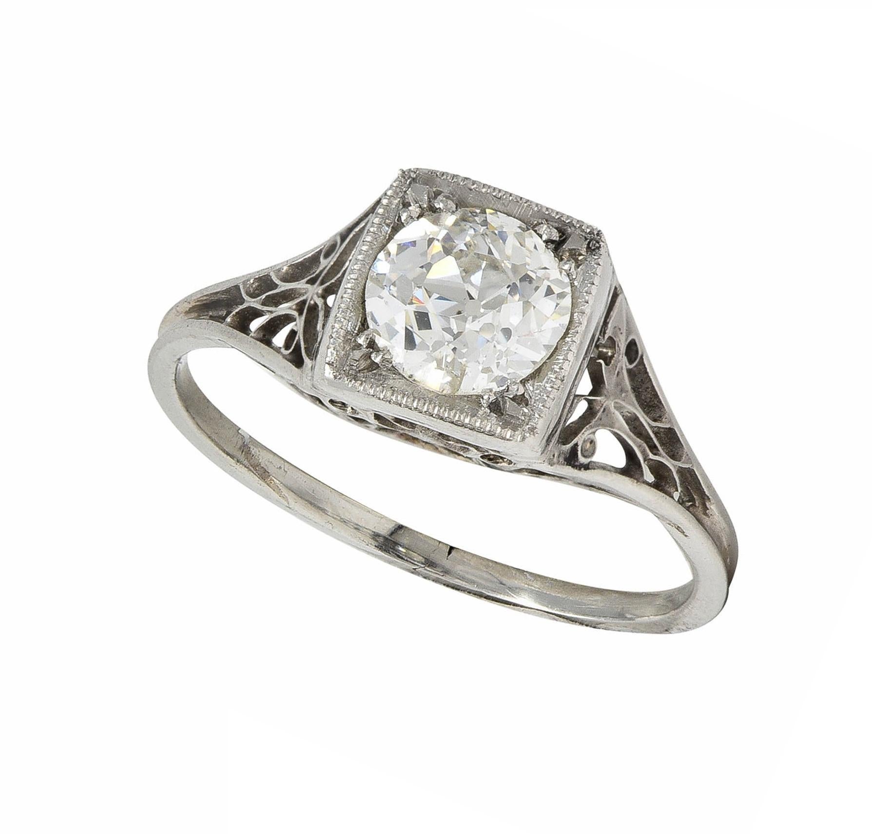 Art Deco 0.68 CTW European Diamond Platinum Butterfly Vintage Engagement Ring For Sale 6