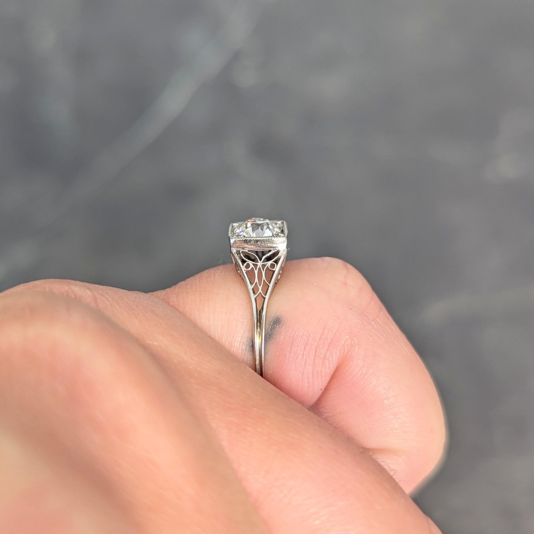 Art Deco 0.68 CTW European Diamond Platinum Butterfly Vintage Engagement Ring For Sale 7