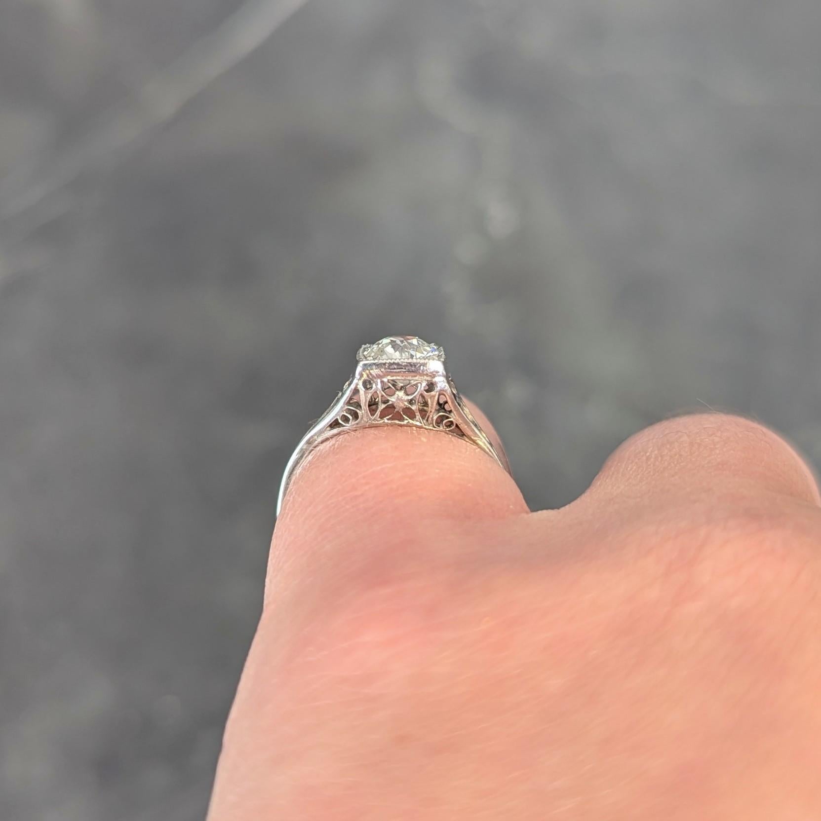 Art Deco 0.68 CTW European Diamond Platinum Butterfly Vintage Engagement Ring For Sale 8