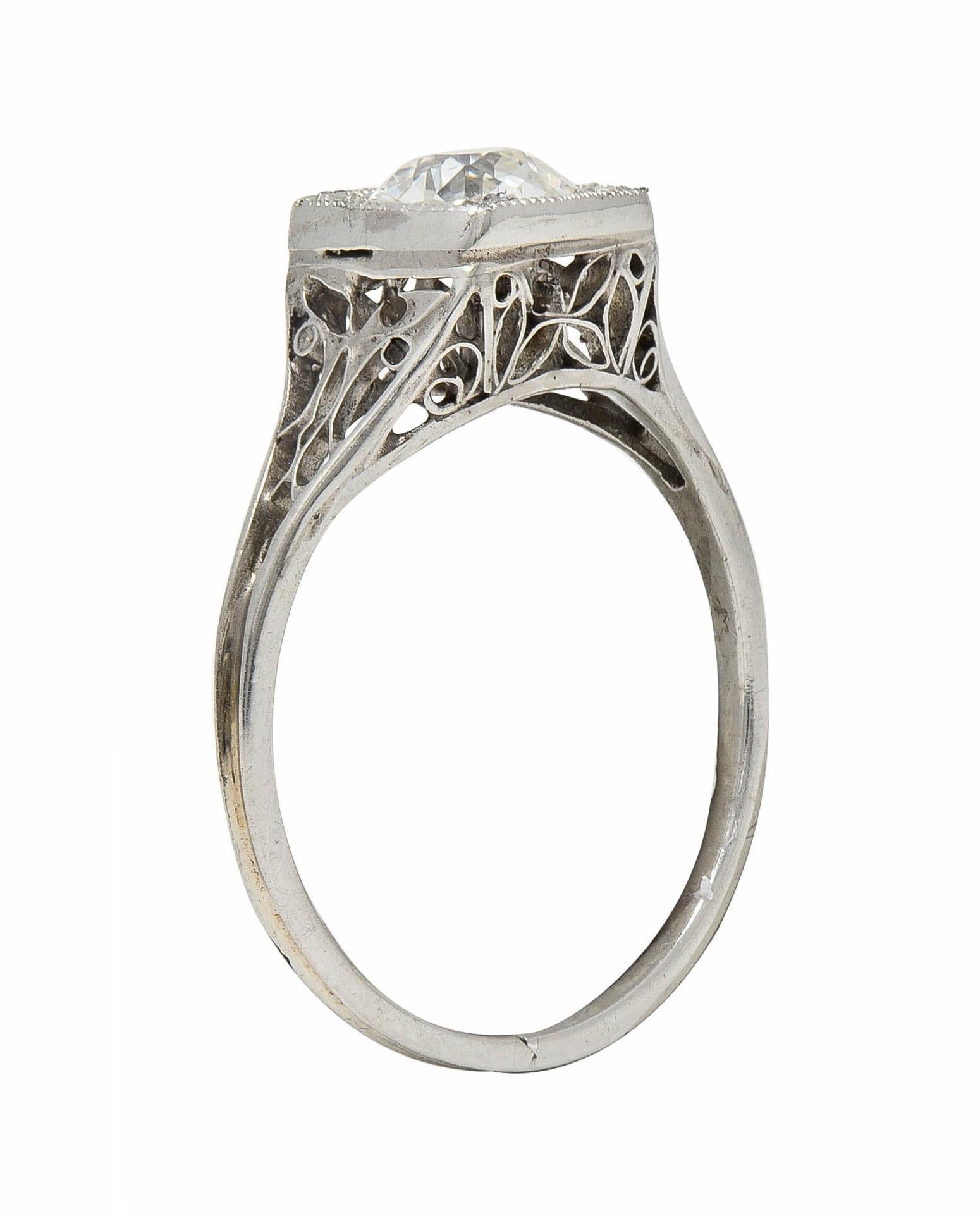 Art Deco 0.68 CTW European Diamond Platinum Butterfly Vintage Engagement Ring In Excellent Condition For Sale In Philadelphia, PA