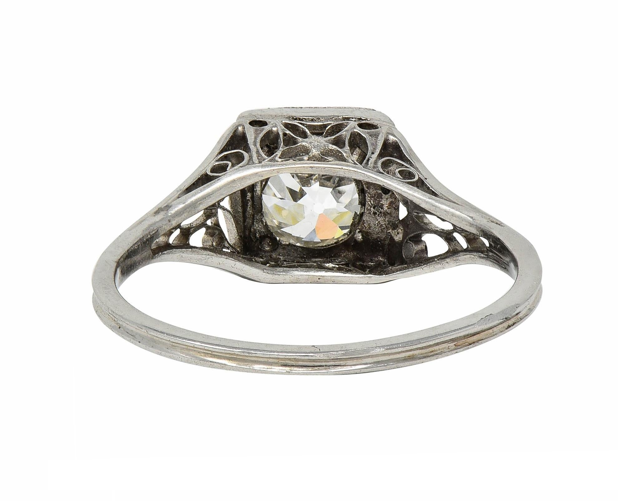 Art Deco 0.68 CTW European Diamond Platinum Butterfly Vintage Engagement Ring For Sale 1