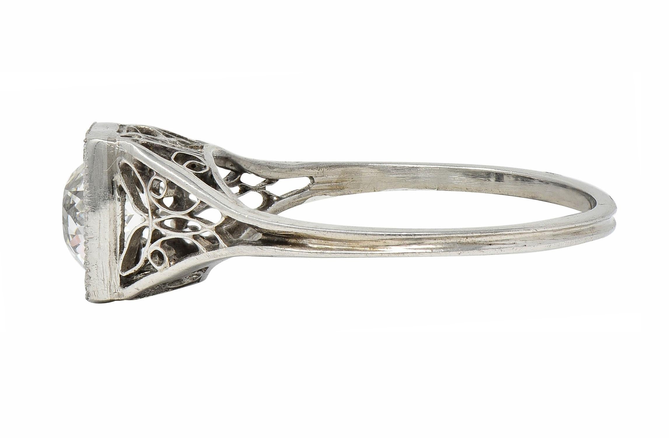 Art Deco 0.68 CTW European Diamond Platinum Butterfly Vintage Engagement Ring For Sale 2