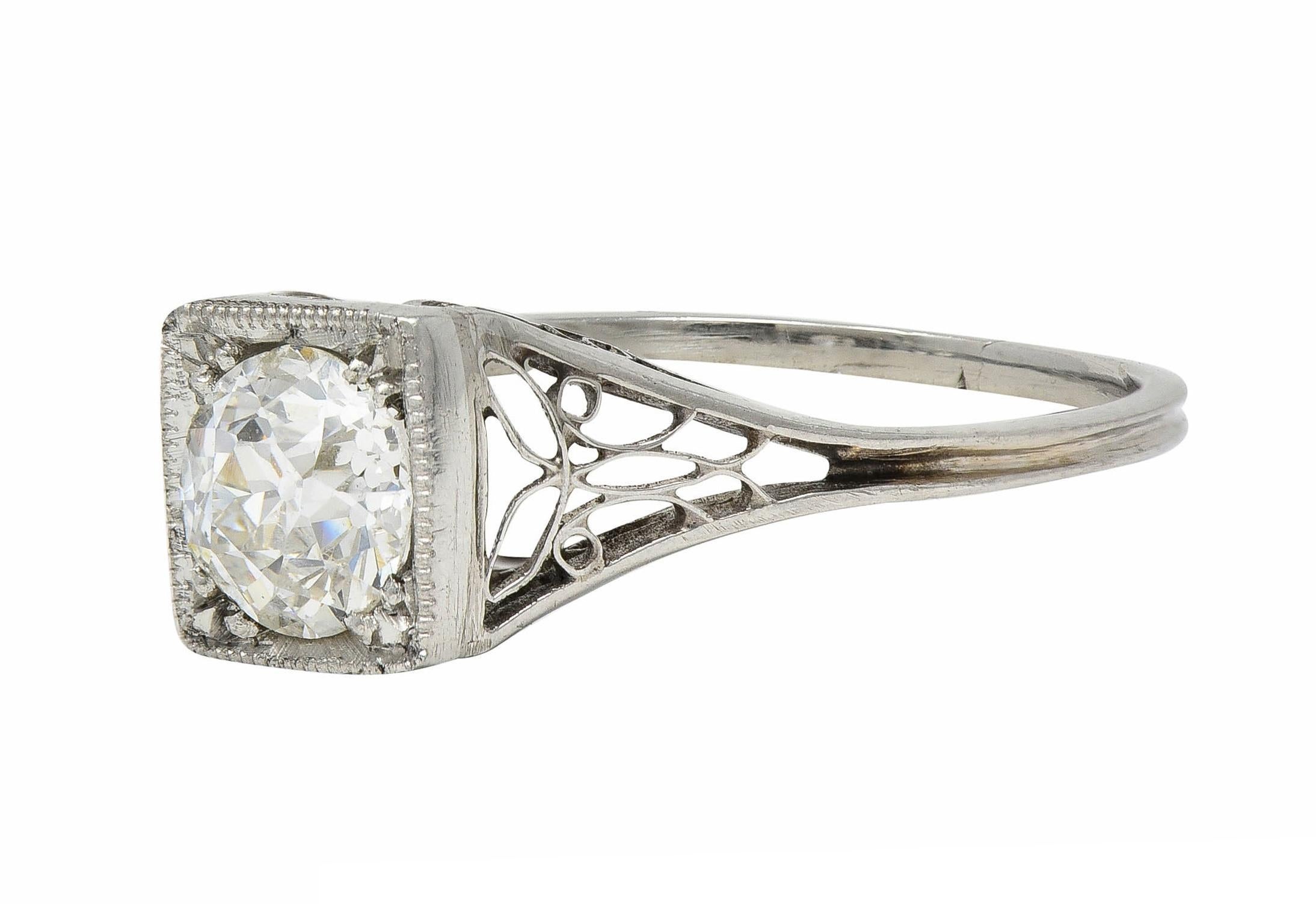 Art Deco 0.68 CTW European Diamond Platinum Butterfly Vintage Engagement Ring For Sale 3