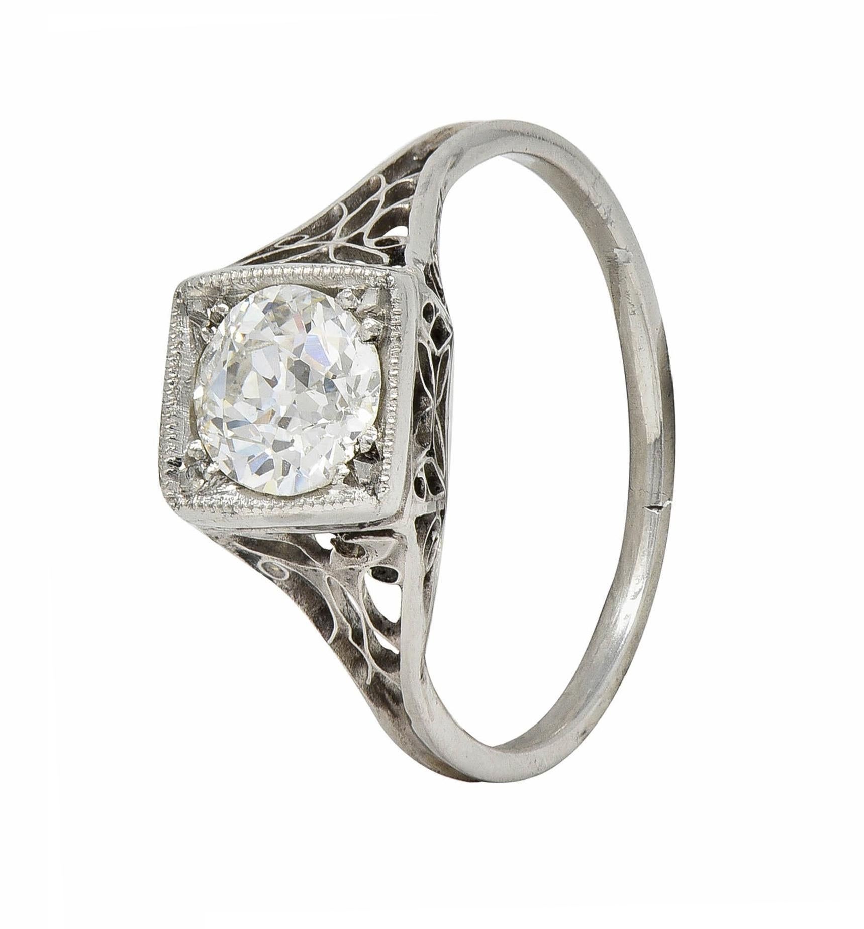 Art Deco 0.68 CTW European Diamond Platinum Butterfly Vintage Engagement Ring For Sale 4