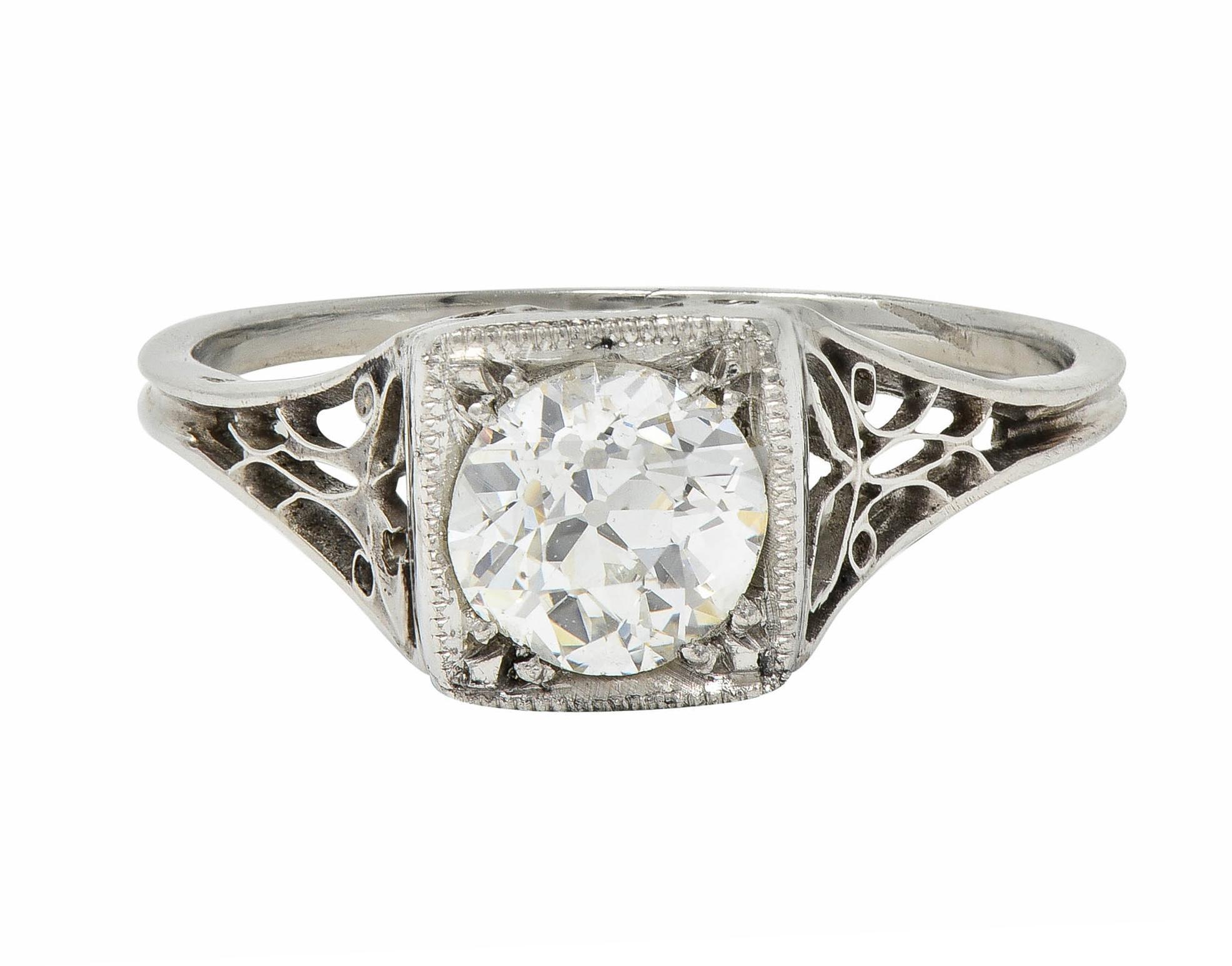 Verlobungsring, Art déco, 0,68 Karat europäischer Diamant, Platin, Schmetterling, Vintage