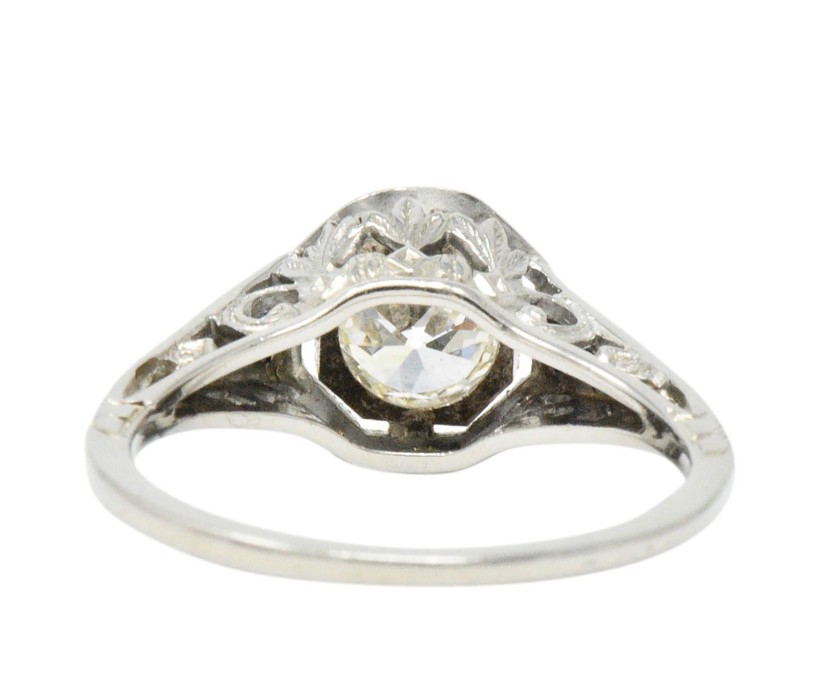 Art Deco 0.69 Carat Diamond Sapphire 18 Karat White Gold Engagement Ring GIA 4
