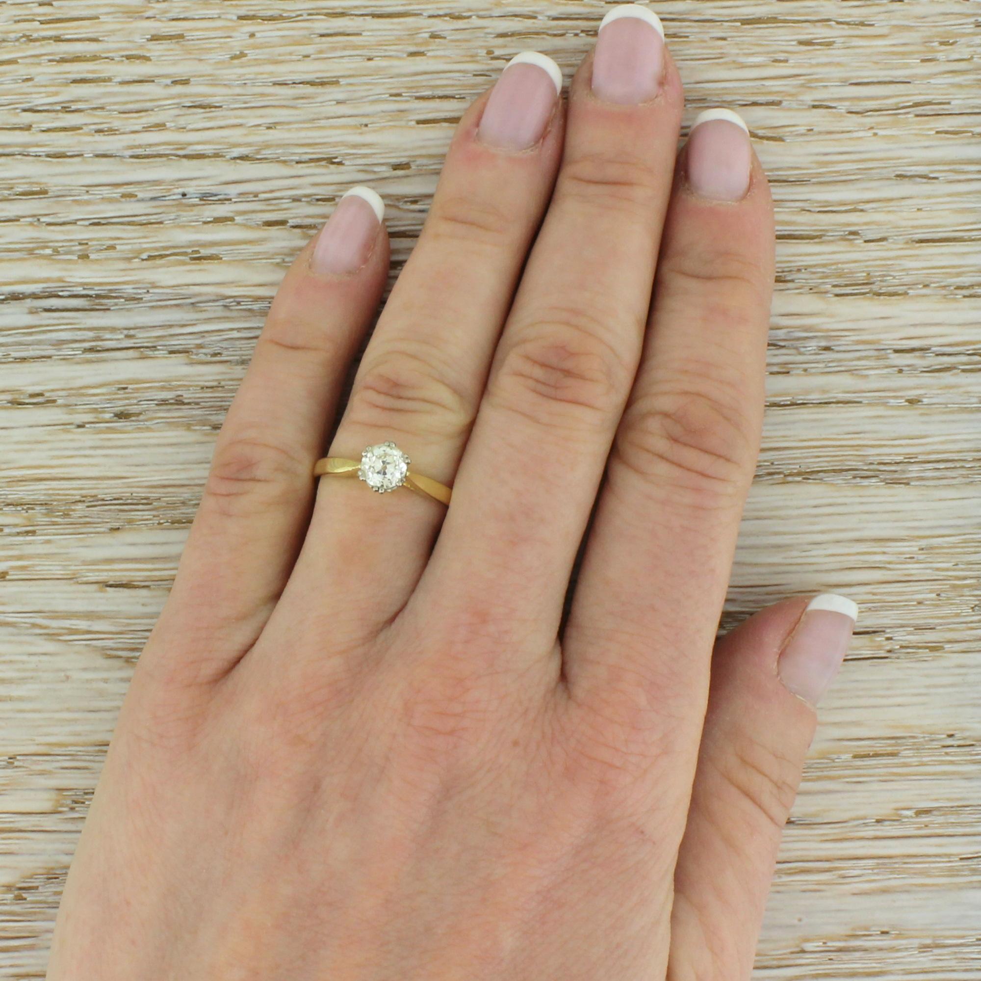 Women's Art Deco 0.69 Carat Old Cut Diamond Engagement Ring, circa 1940