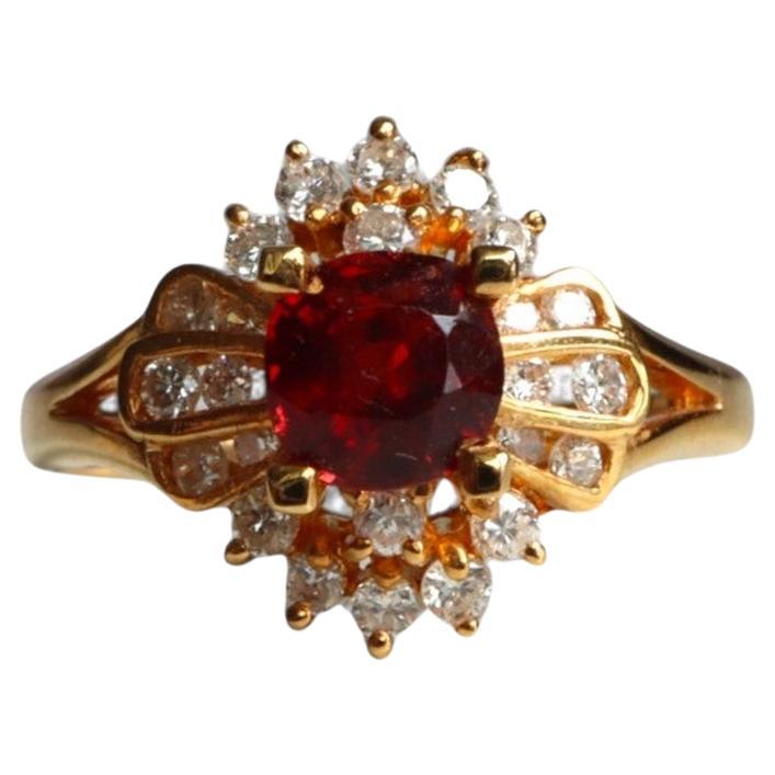 Art Deco 0.6Ct Orangy Red Spinel Cluster Ring in 14K Gold, Burma