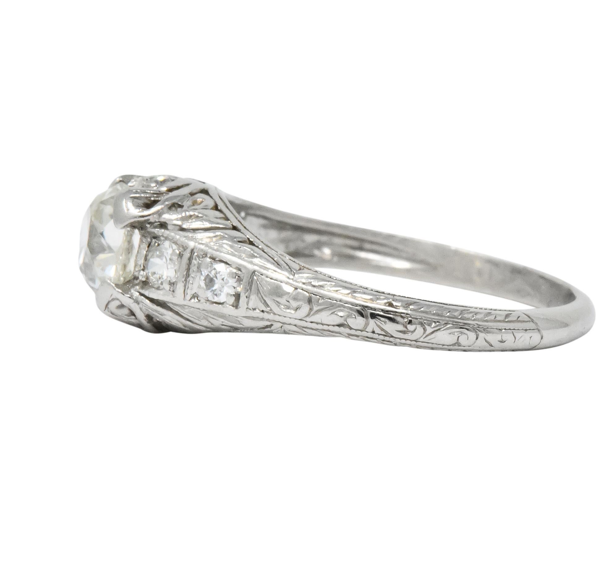 Women's or Men's Art Deco 0.70 Carat Diamond Platinum Engagement Ring