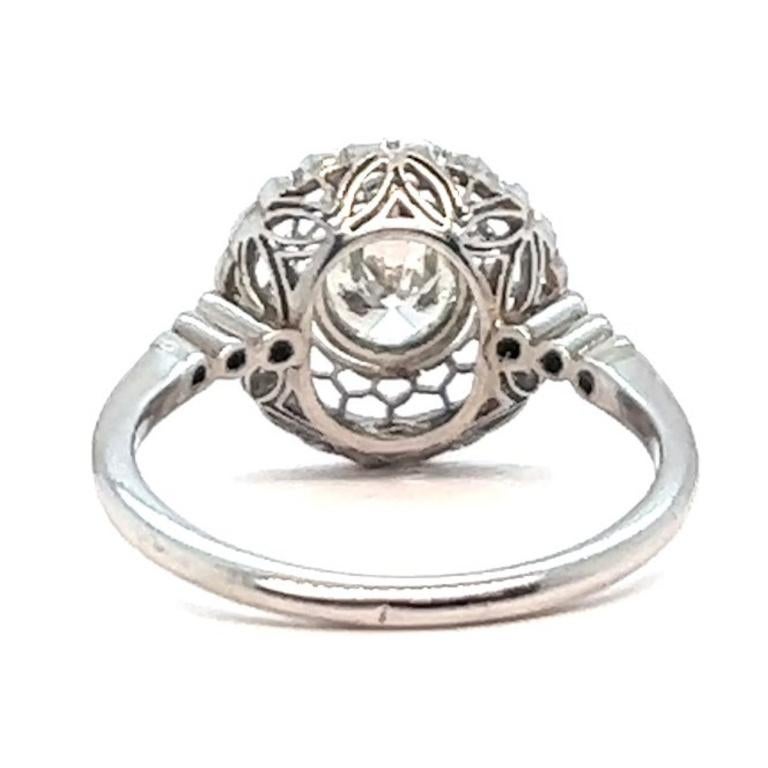 Art Deco Style 0.70 Carat Diamond Platinum Halo Filigree Ring For Sale 1