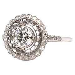Art Deco Style 0.70 Carat Diamond Platinum Halo Filigree Ring