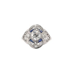 Art Deco 0.70 Carat Diamond 
Sapphire Platinum Filigree Ring