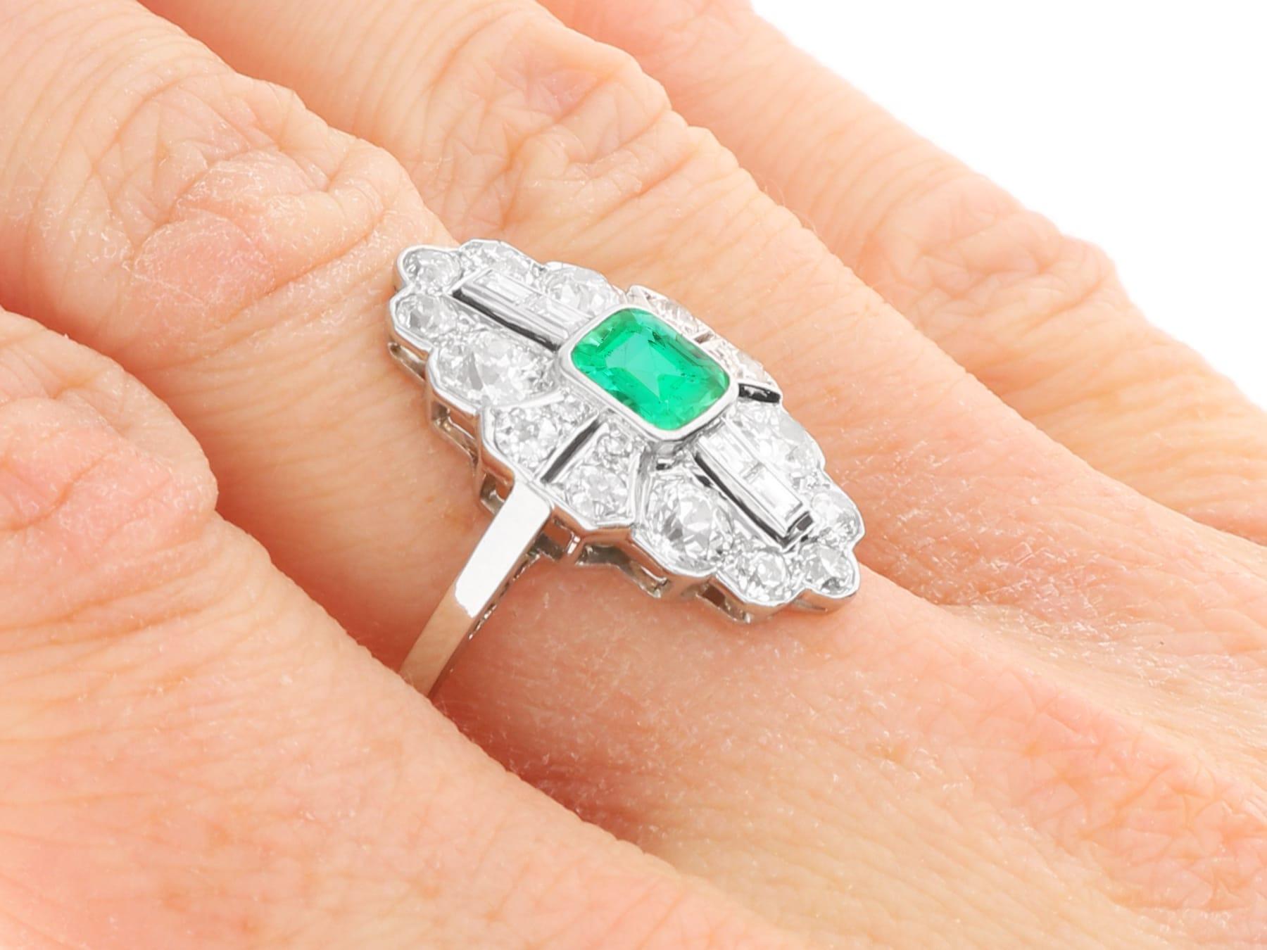 Art Deco 0.70 Carat Emerald and 2.42 Carat Diamond, Platinum Ring Circa 1930 For Sale 5
