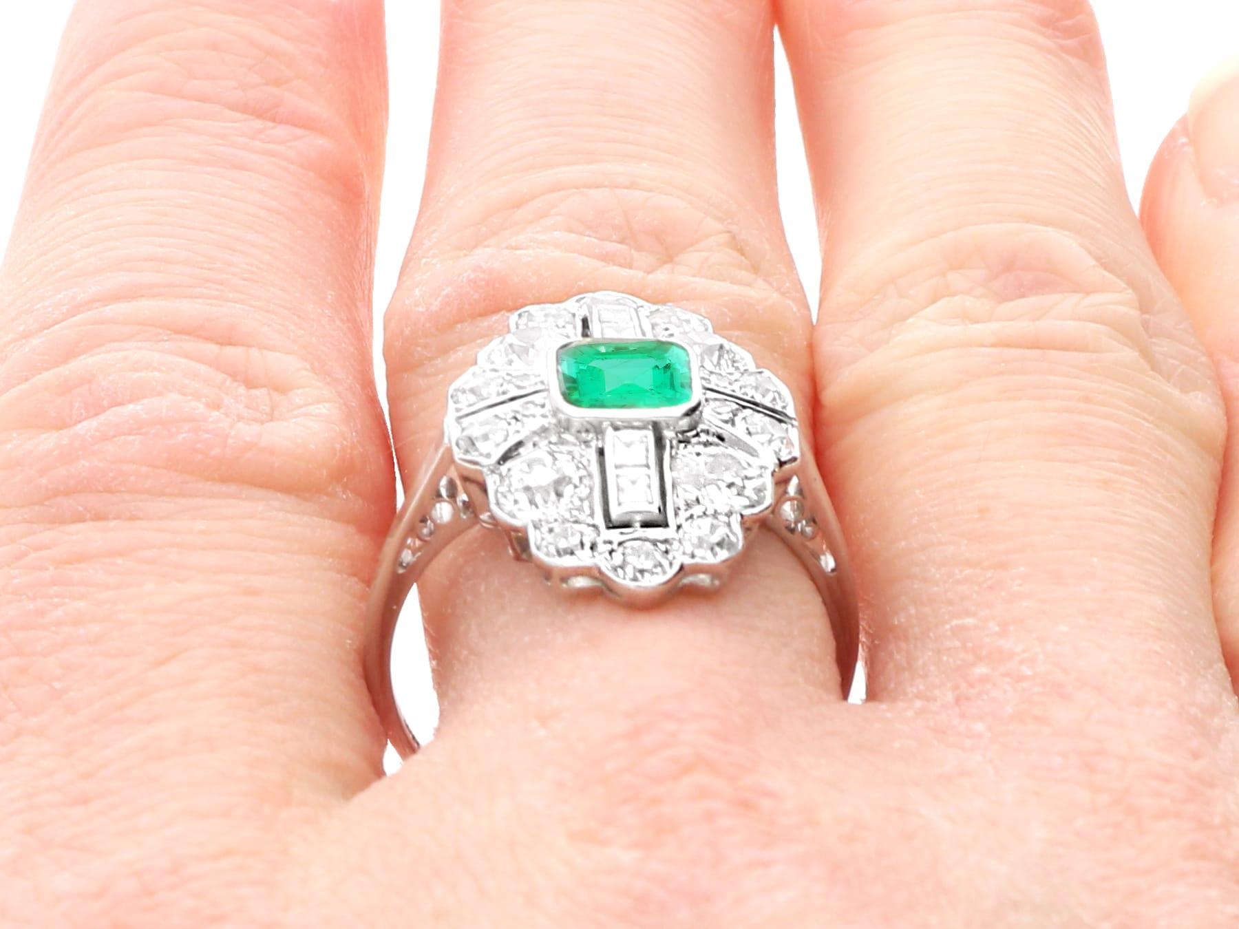 Art Deco 0.70 Carat Emerald and 2.42 Carat Diamond, Platinum Ring Circa 1930 For Sale 6