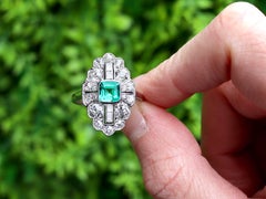 Art Deco 0.70 Carat Emerald and 2.42 Carat Diamond, Platinum Cocktail Ring