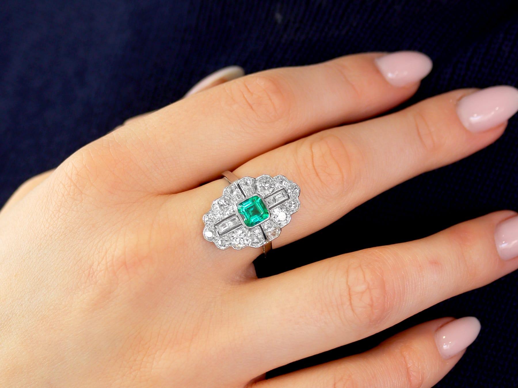 Art Deco 0.70 Carat Emerald and 2.42 Carat Diamond, Platinum Ring Circa 1930 In Excellent Condition For Sale In Jesmond, Newcastle Upon Tyne