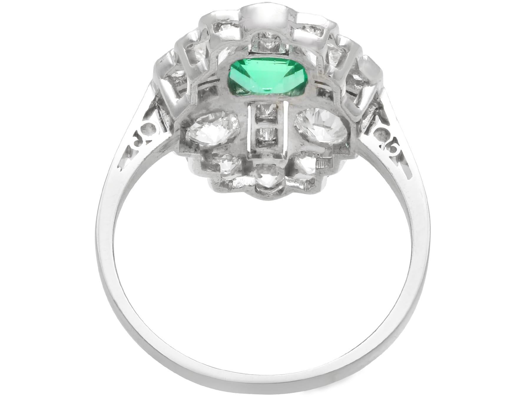 Art Deco 0.70 Carat Emerald and 2.42 Carat Diamond, Platinum Ring Circa 1930 For Sale 1