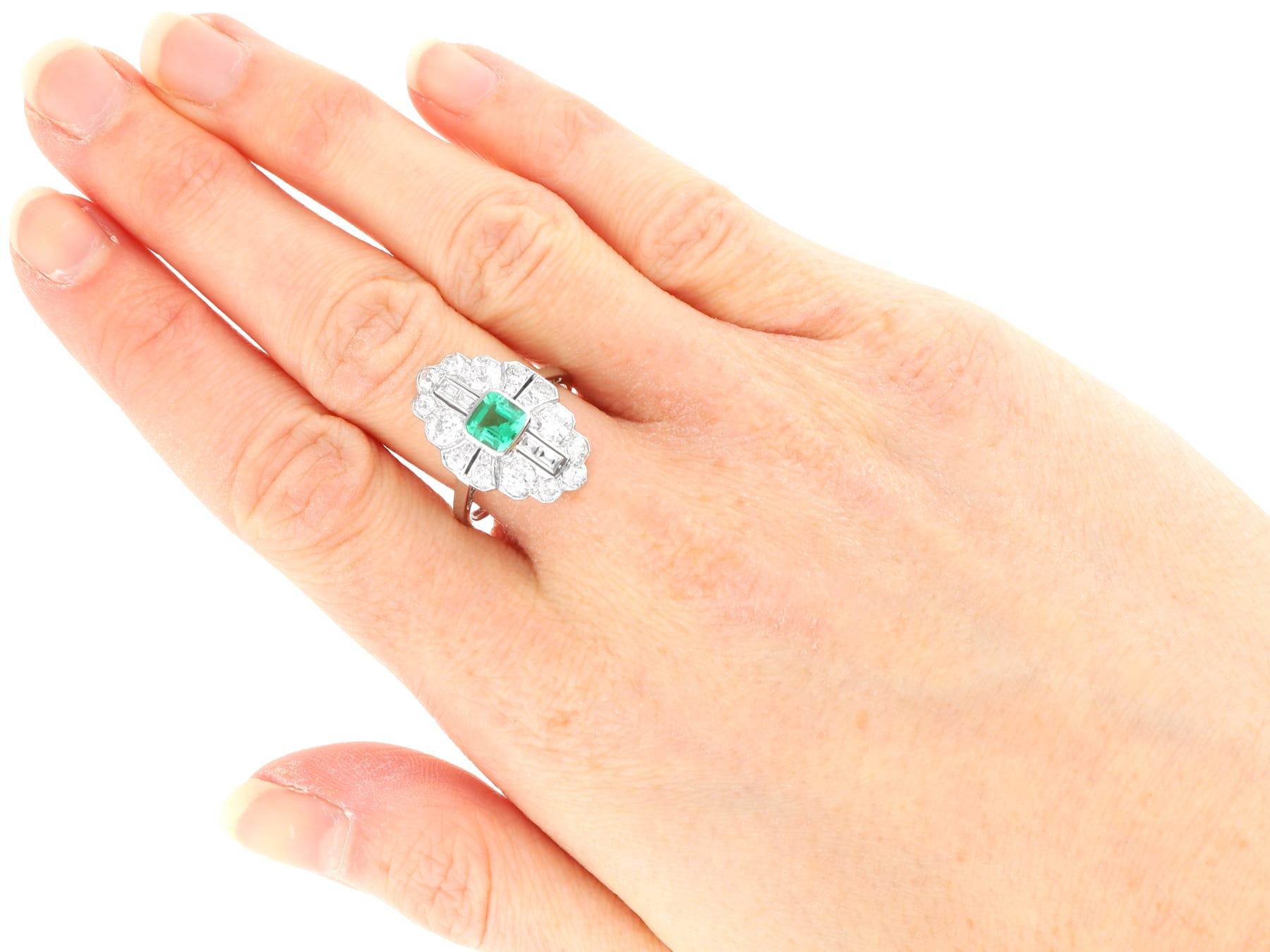 Art Deco 0.70 Carat Emerald and 2.42 Carat Diamond, Platinum Ring Circa 1930 For Sale 4