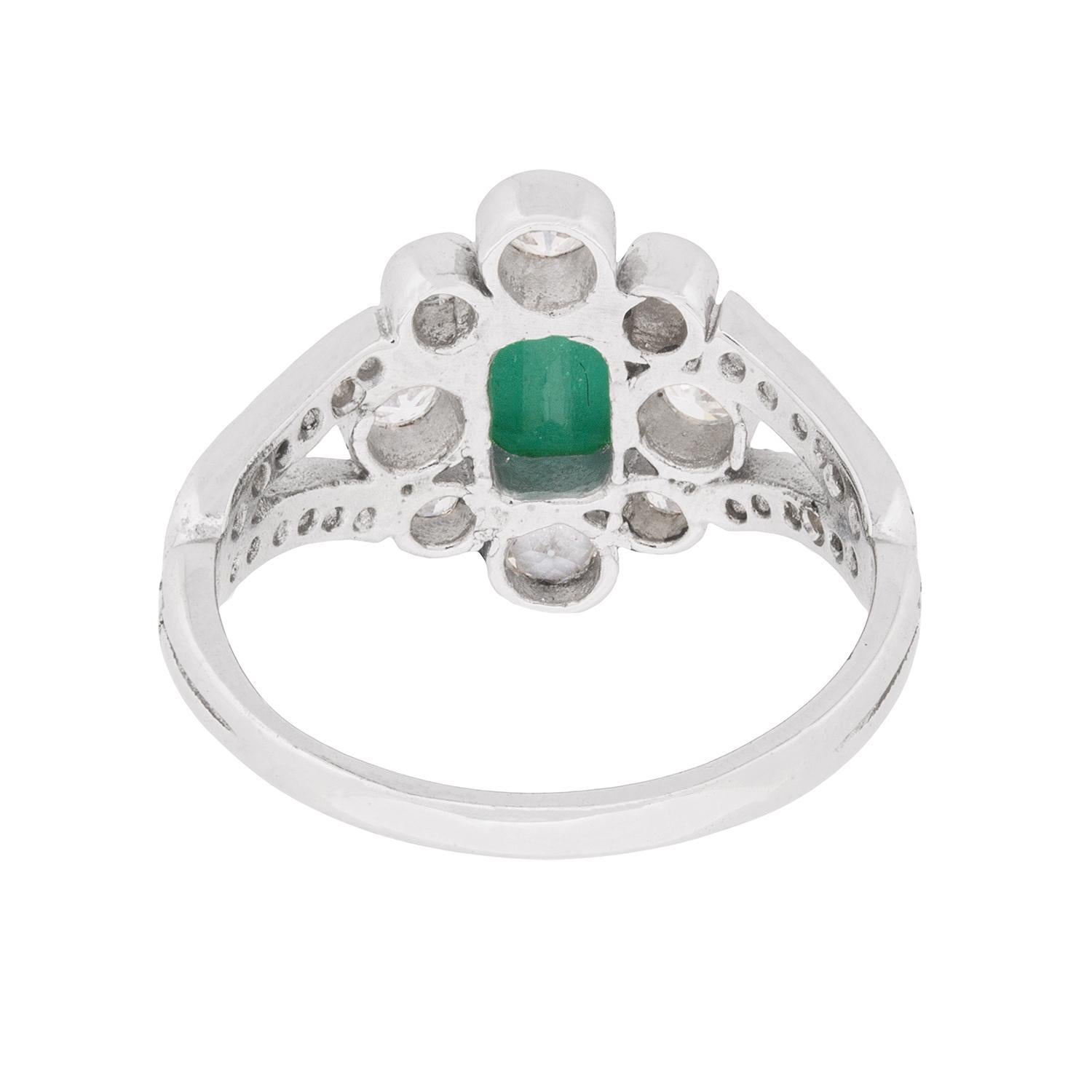 Women's or Men's Art Deco 0.70 Carat Emerald and Diamond Cluster Ring, circa 1940s
