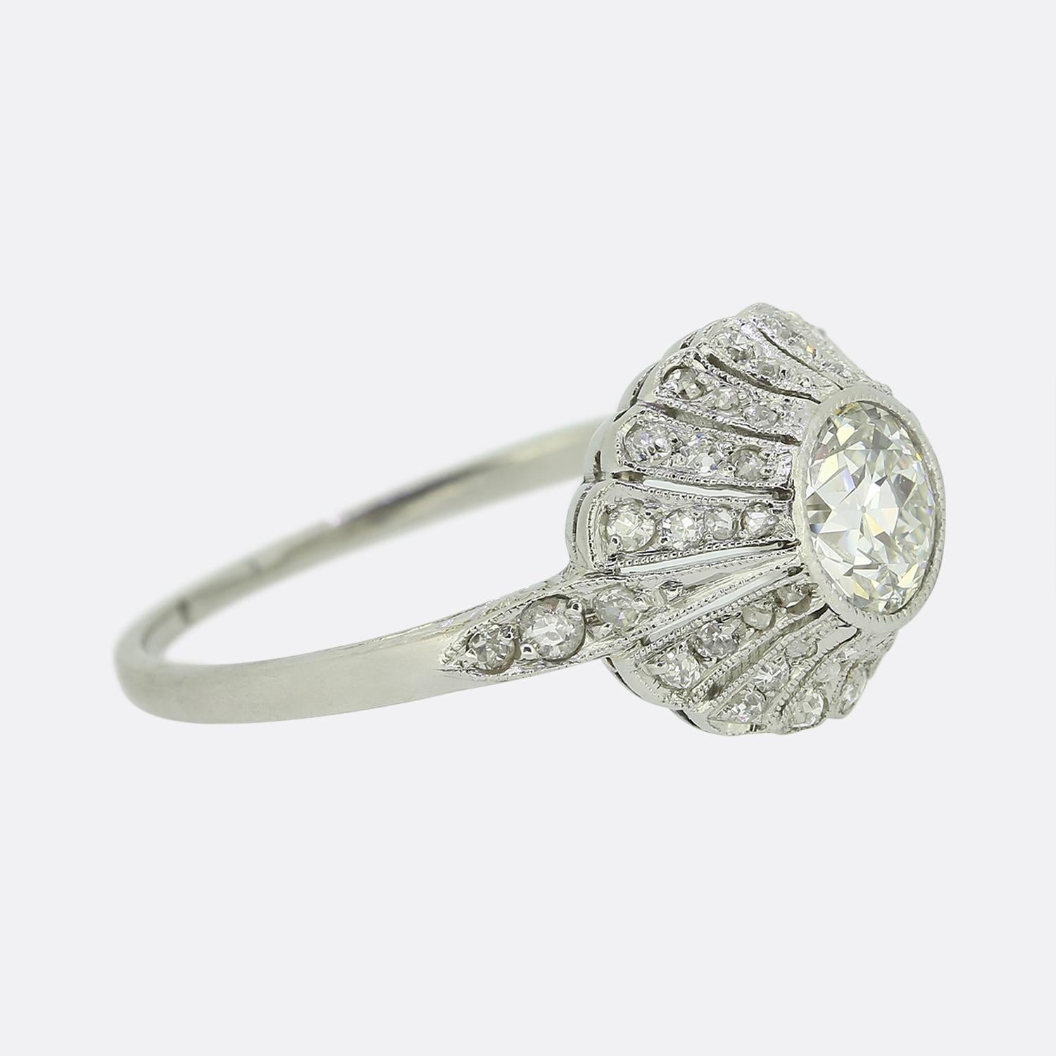 Old European Cut Art Deco 0.70 Carat Old Cut Diamond Ring For Sale