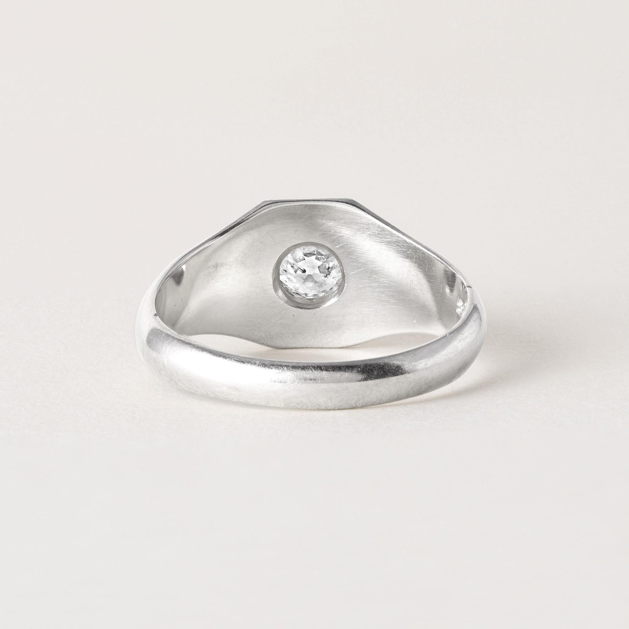 Bague de fiançailles Art Déco 0.70 Carat Old Euro Diamond Hexagonal 20K White Gold Bon état - En vente à Los Angeles, CA