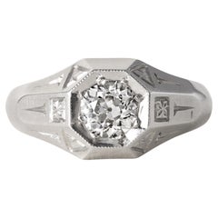 Bague de fiançailles Art Déco 0.70 Carat Old Euro Diamond Hexagonal 20K White Gold