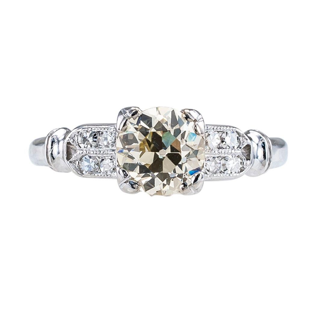 Art Deco 0.70 Carat Old European Cut Diamond Platinum Solitaire Engagement Ring In Good Condition In Los Angeles, CA