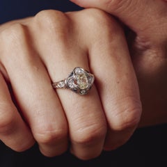 Art Deco 0.70 carat old mine cut diamond sapphire platinum engagement ring