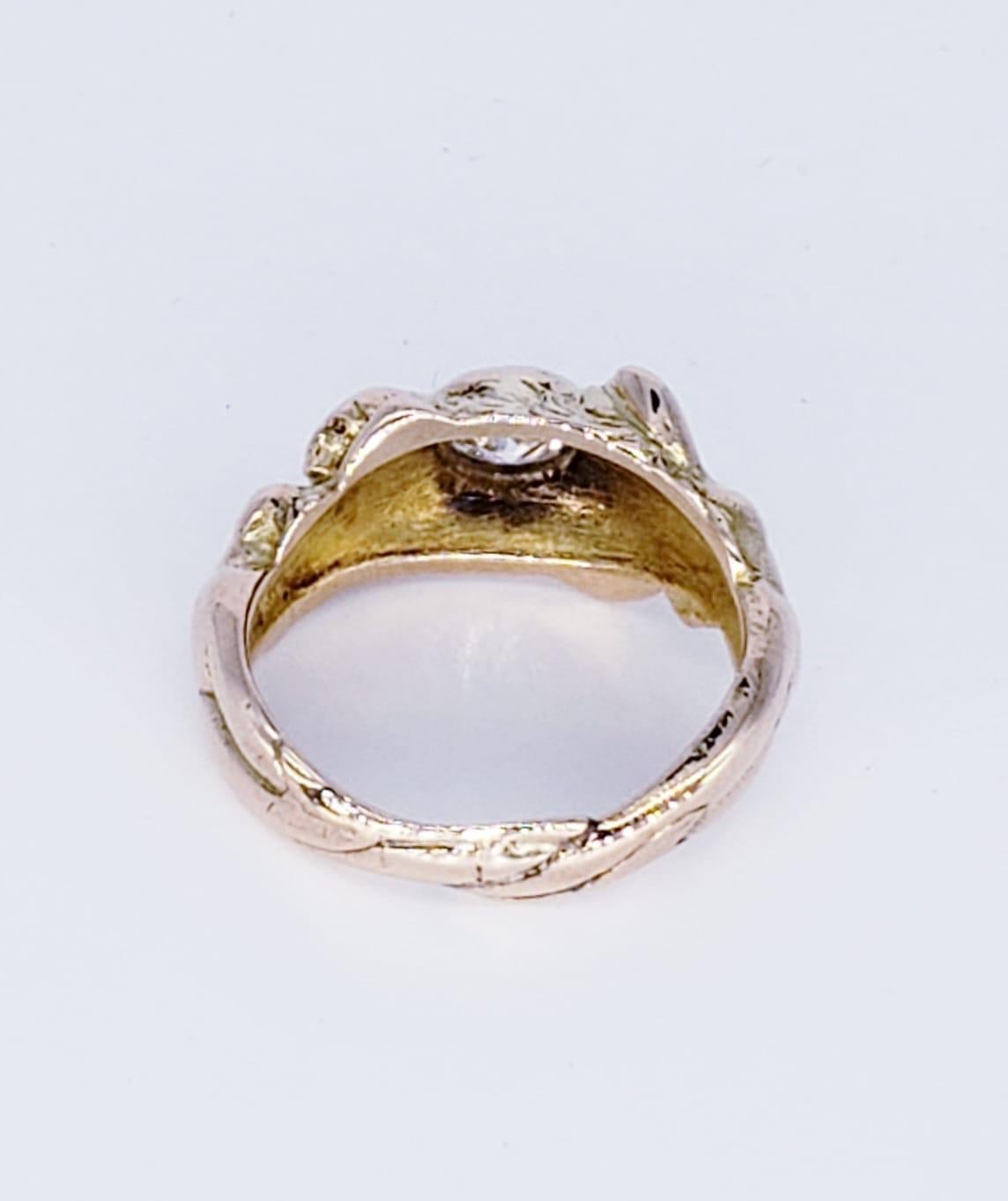 Old Mine Cut Art Deco Style 0.70 Carat Old Miner Diamond Mermaids Design Ring For Sale