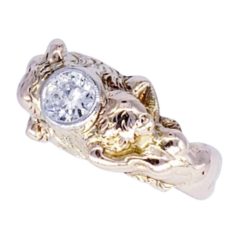 Art Deco Style 0.70 Carat Old Miner Diamond Mermaids Design Ring For Sale