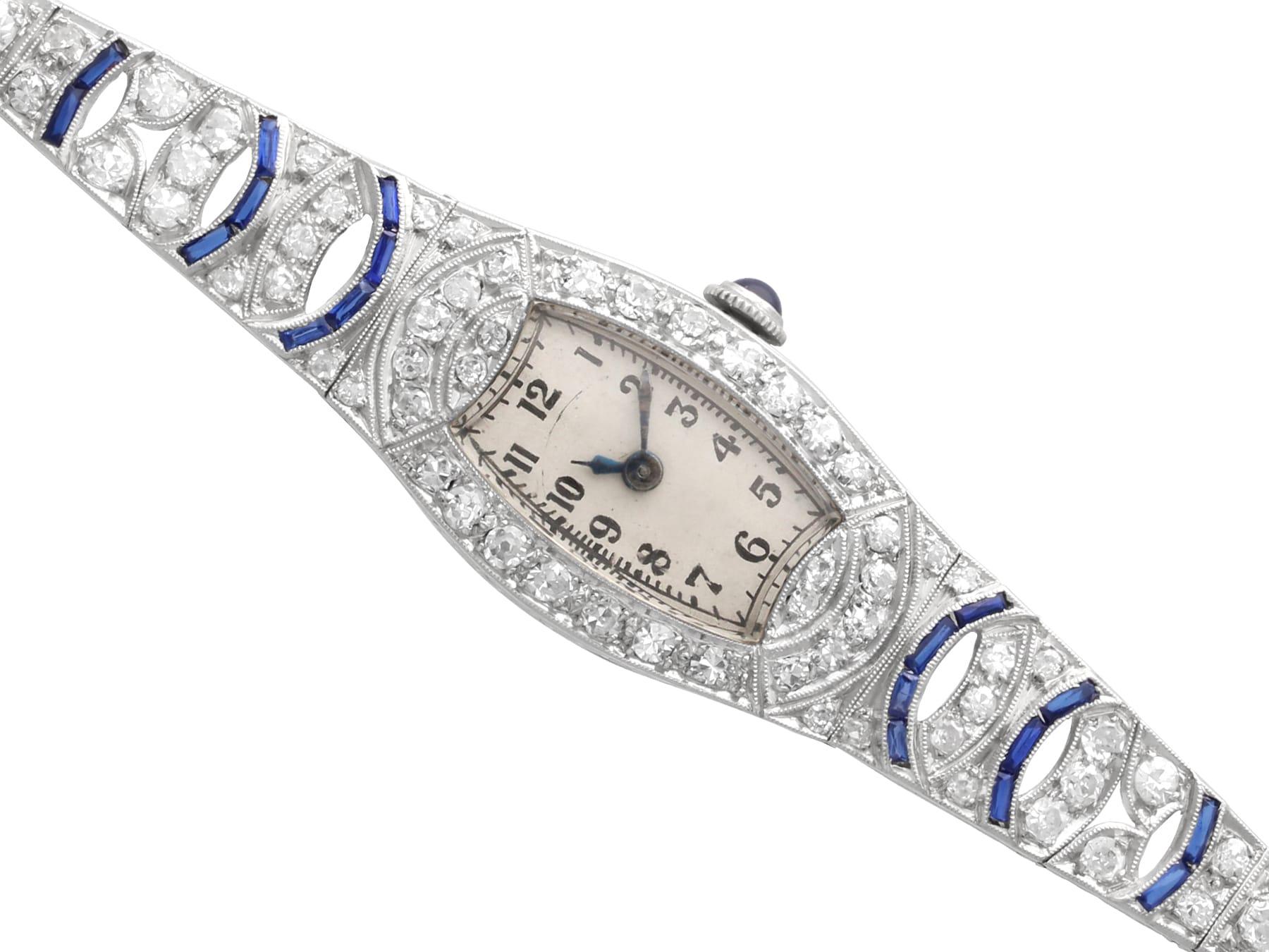 Orologio Art Deco con zaffiro da 0,70 carati, diamante da 2,92 carati e platino Circa 1920 In condizioni ottime in vendita a Jesmond, Newcastle Upon Tyne