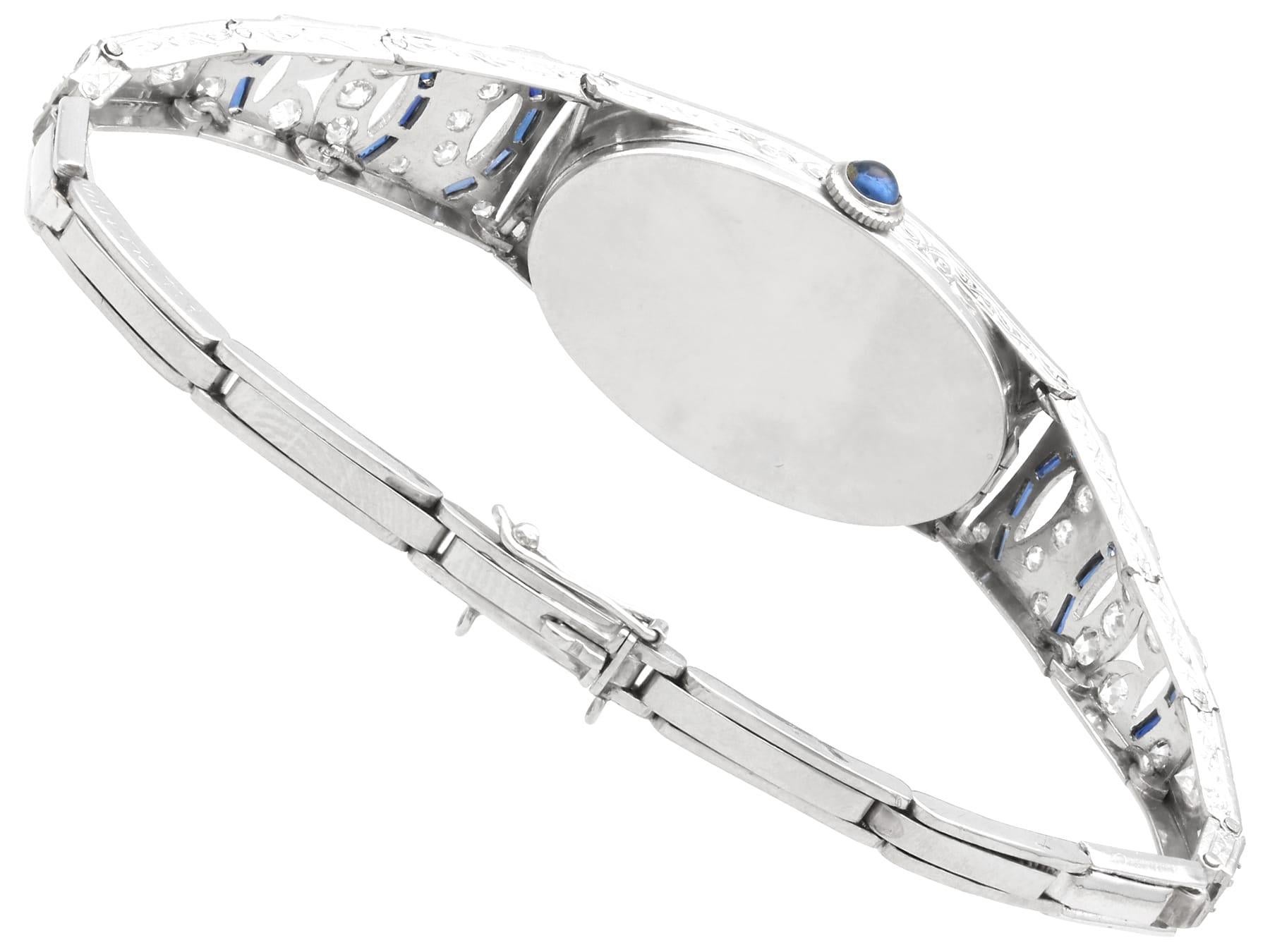 Orologio Art Deco con zaffiro da 0,70 carati, diamante da 2,92 carati e platino Circa 1920 in vendita 2