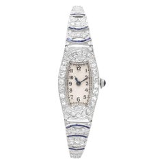 Art Deco 0.70 Carat Sapphire, 2.92 Carat Diamond and Platinum Watch Circa 1920